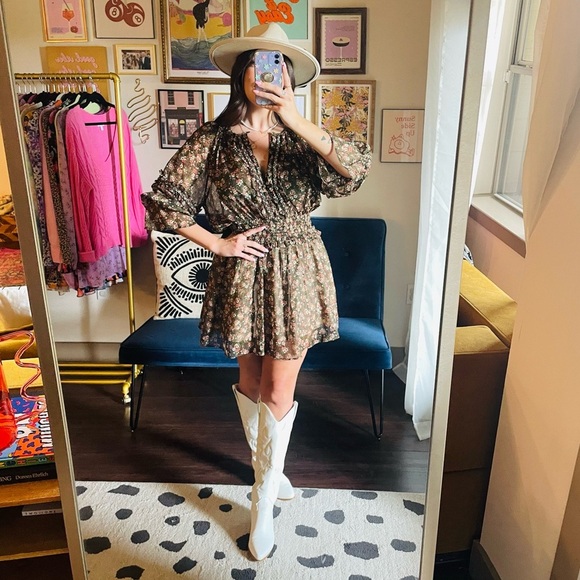 Zara Beaded Floral Smocked Peasant Mini Dress - Picture 9 of 10